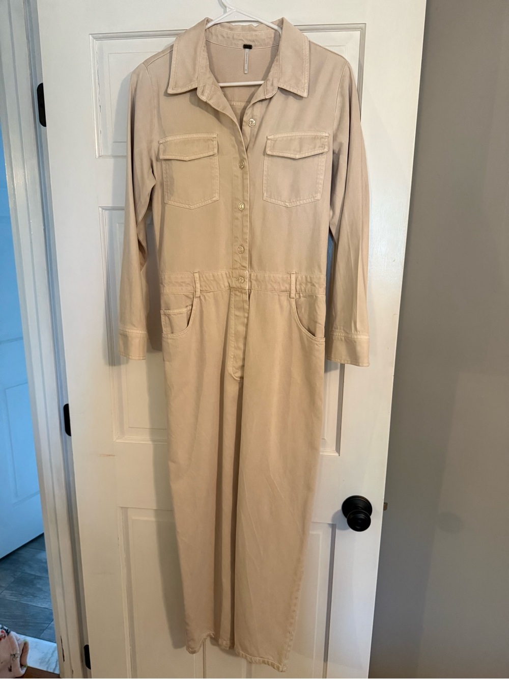 YFB Beige/Off White Long Sleeve Utility Jumpsuit Dress - Size M